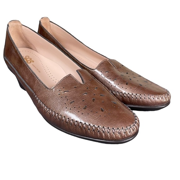 SAS Sonyo Portobello Taupe Laser Cut Slip On Heels Size 7.5 Narrow - Picture 5 of 14